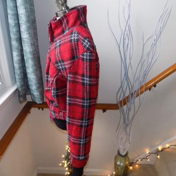 Wet Seal Plaid Checkered Tweed Bomber Jacket Red Black & White Size Large - Picture 2 of 4